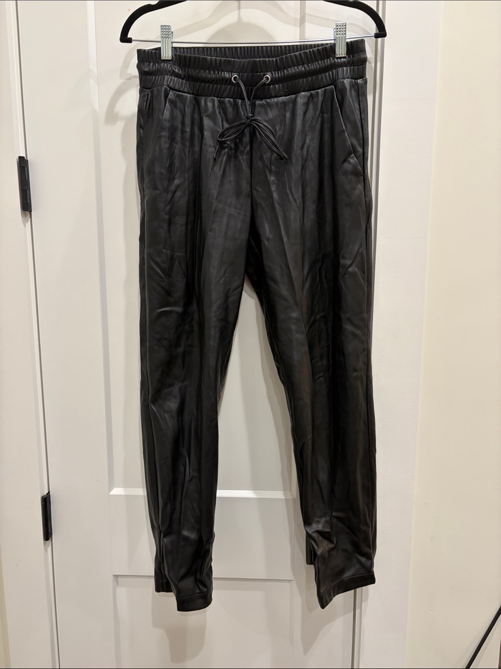 LOFT Black Faux Leather Ankle Jogger Pants